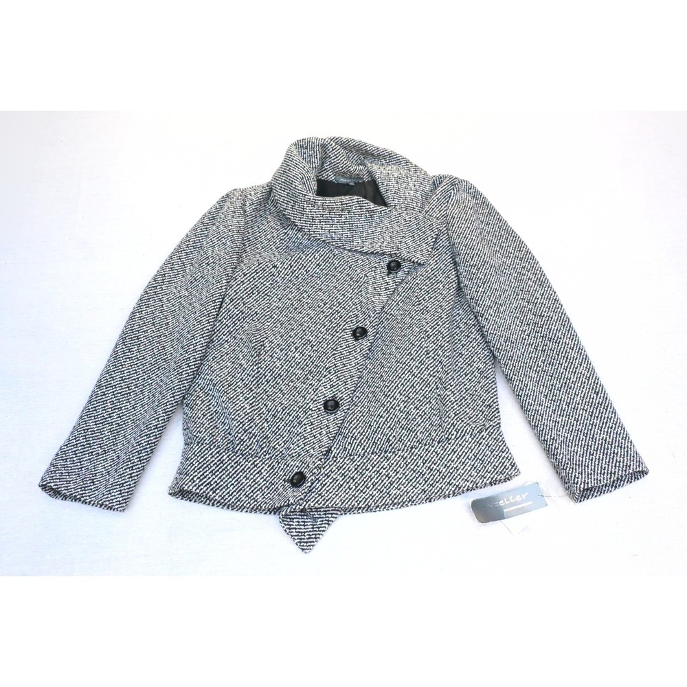 Atelier Womens 12 Tweed Jacket Grey Cropped Shawl Collar Asymmetric Button NWT